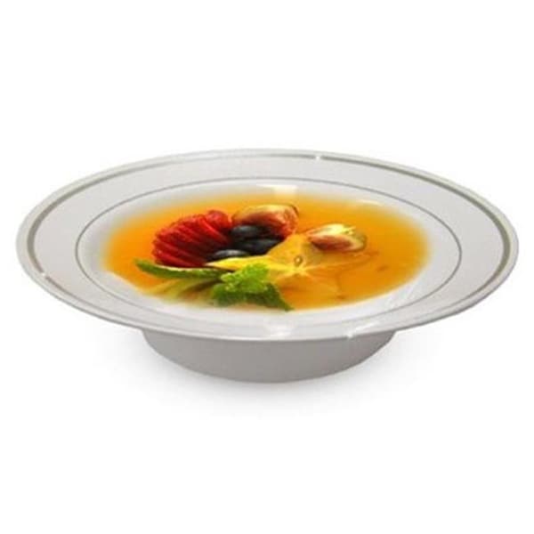 Fineline Settings Fineline Settings 512-WH White & Silver 12 oz. Round Soup Bowl 512-WH - main